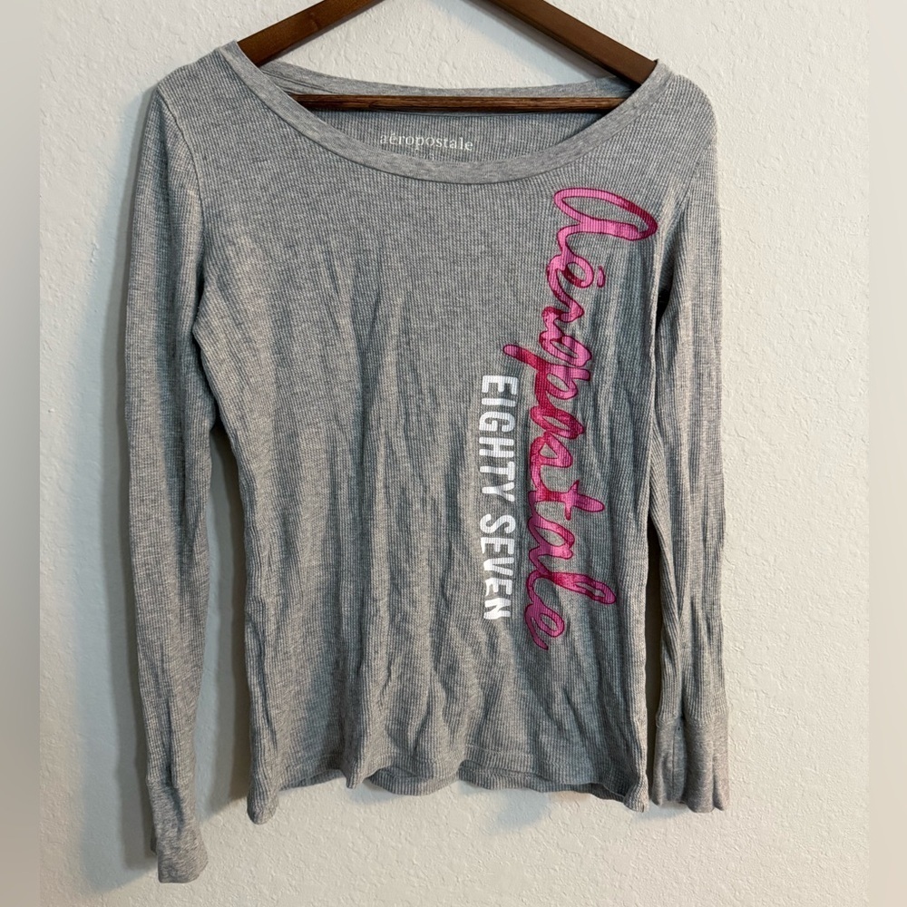 Aeropostale Heather Gray and Pink Long Sleeve Tee